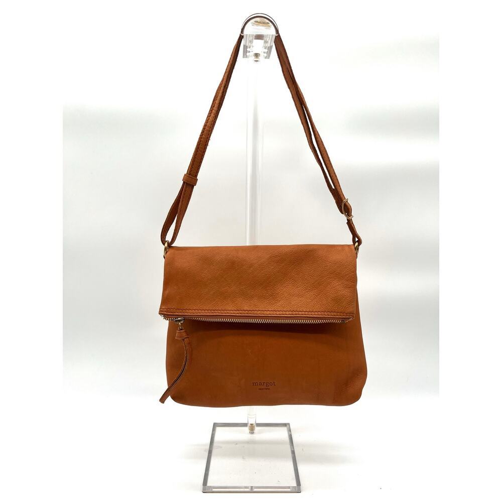 MARGOT Leather Robbie Foldover Crossbody, Cognac